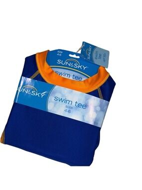 Sun and Sky Kids Swim Tee Blue Orange